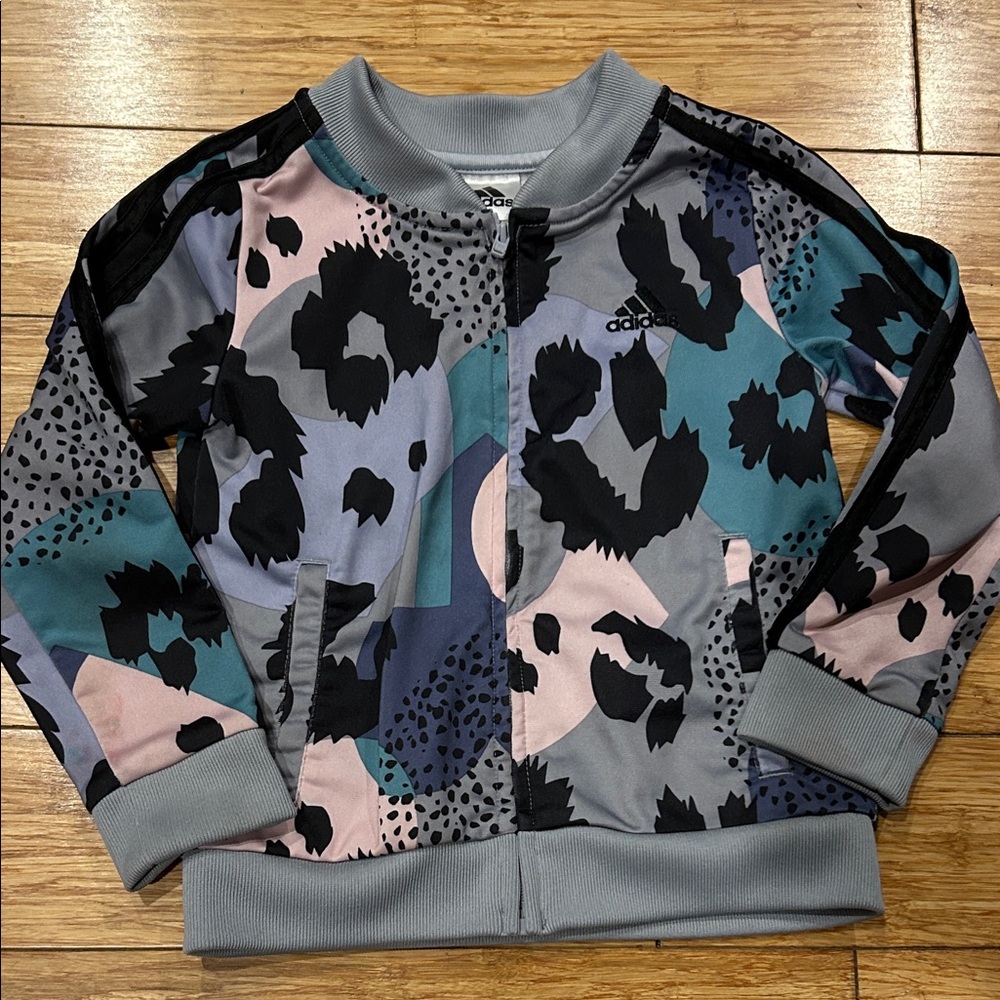 Adidas Allover Multicolor Graphic Streetwear Track Jacket Full Zip Size 4 NWOT